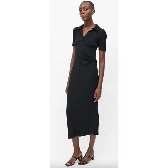 Helmut Lang Black Collared Retro Ribbed Polo Dress - Picture 1 of 11